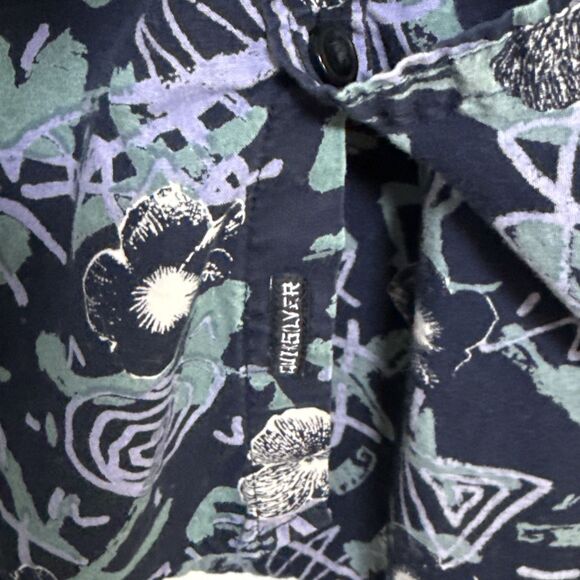 Quicksilver Men’s Hawaiian Boarding Shirt Navy Blue Slim Fit Cotton Size Medium - Picture 6 of 11